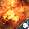 Orange and yellow explosion with a white gas leak and magnifying glass icon